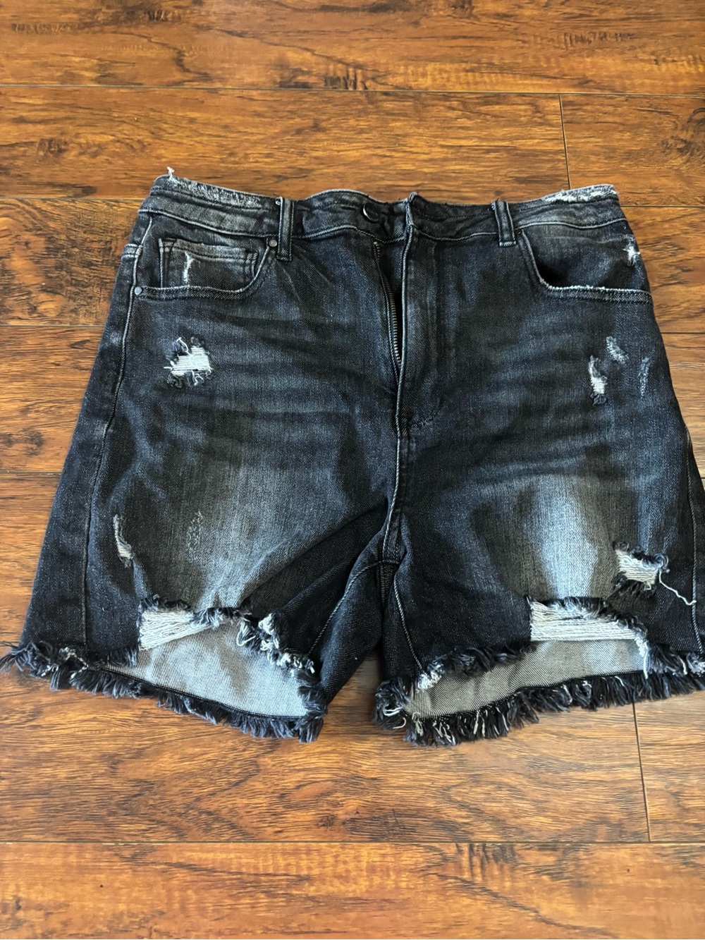 Black Distressed High-Rise Denim Cutoff Shorts
